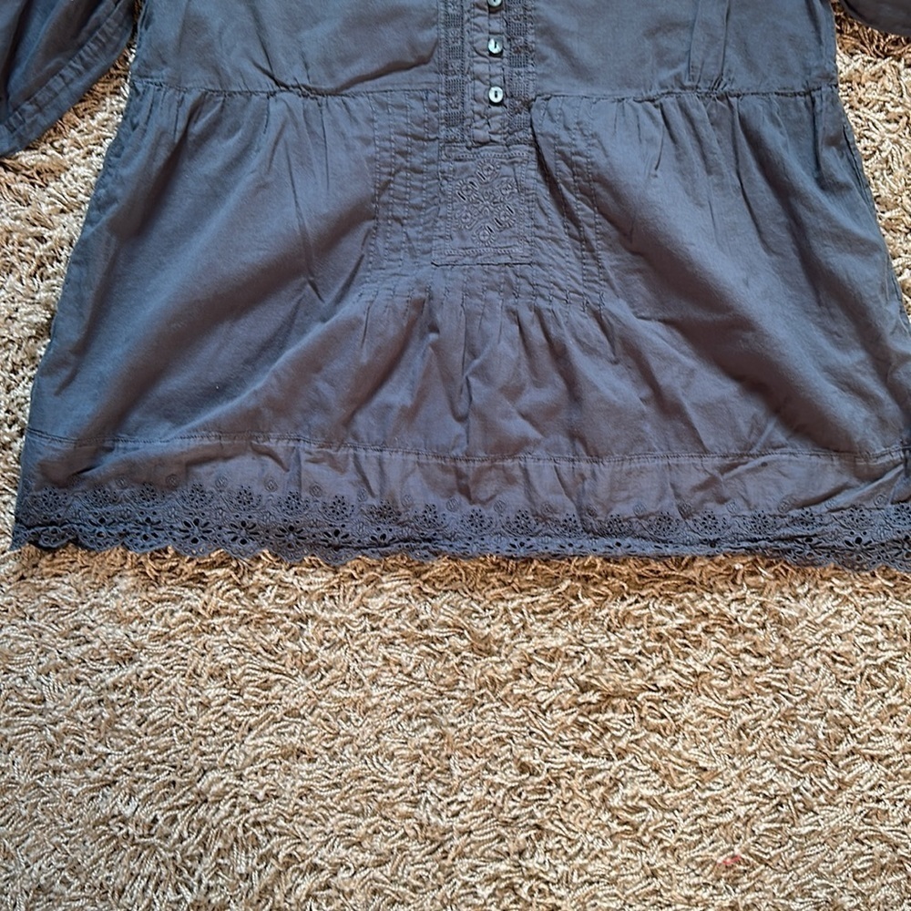 Johnny Was Boho Cottagecore Whimsigoth Navy Babydoll Lace Flowy Blouse SzXL - Picture 5 of 6